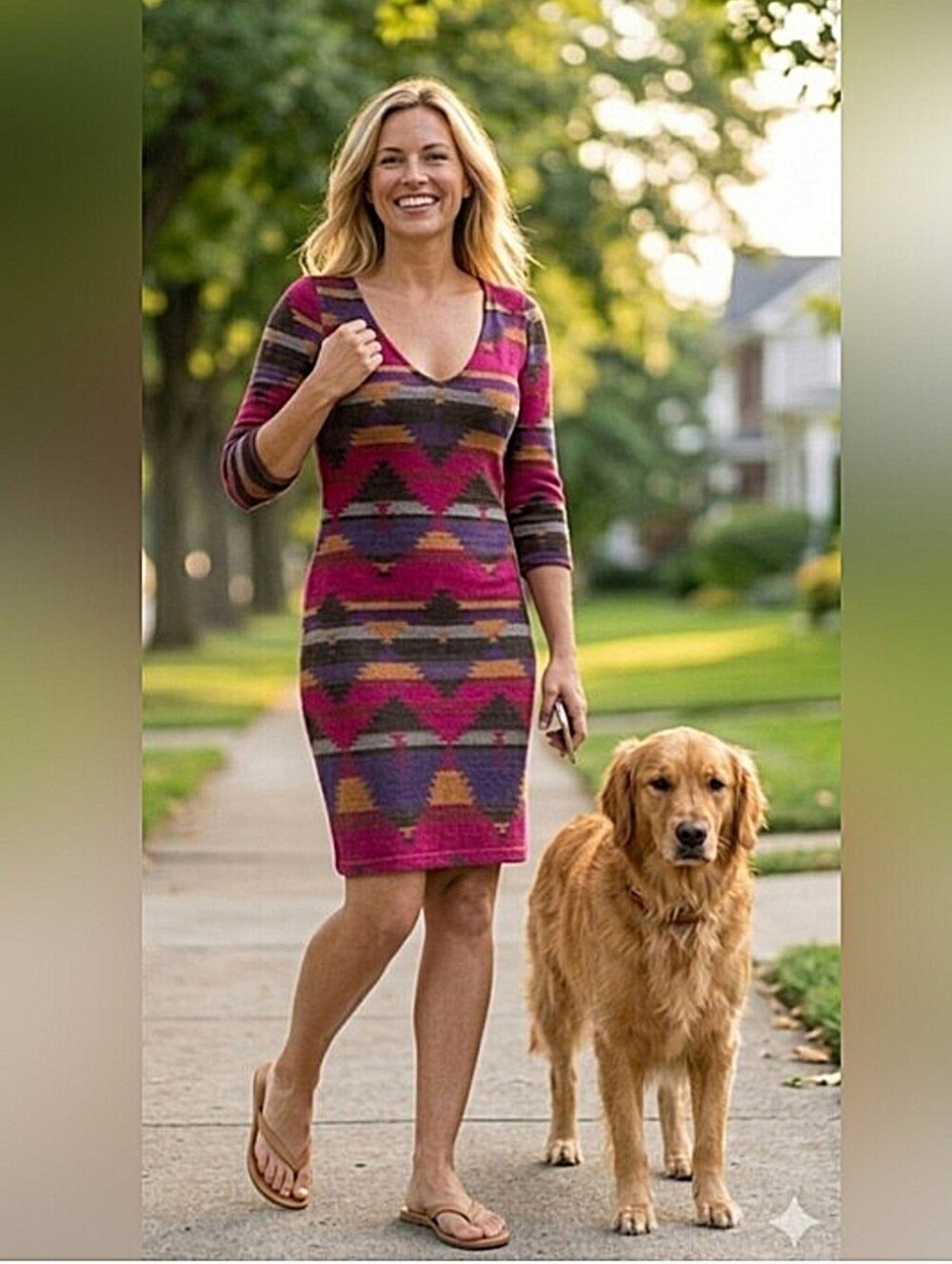 Anthropologie Everly Aztec Knit Bodycon Dress / Sz S / Red, purple